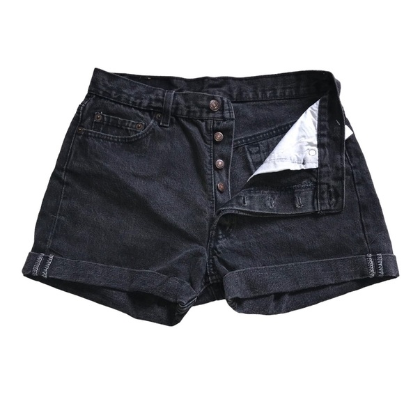 Vintage Levi’s 501 Black Denim Cuffed Shorts - Picture 4 of 8
